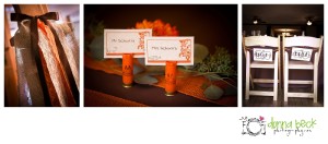 Forest House Lodge Wedding, Donna Beck Photography, Foresthill Wedding Photographer, hunting theme, orange and brown, gun shells, name cards