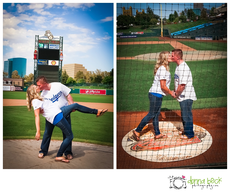 River Cats Engagement Session, Sacramento Wedding Photographer, Donna Beck Photography, Dodger fans, baseball theme